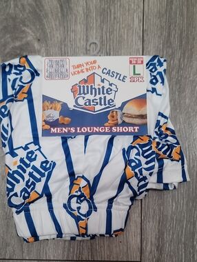 White Castle Blue, White and Yellow Logo Print Men's Lounge Shorts